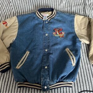 Disney Denim and Tan Varsity Jacket